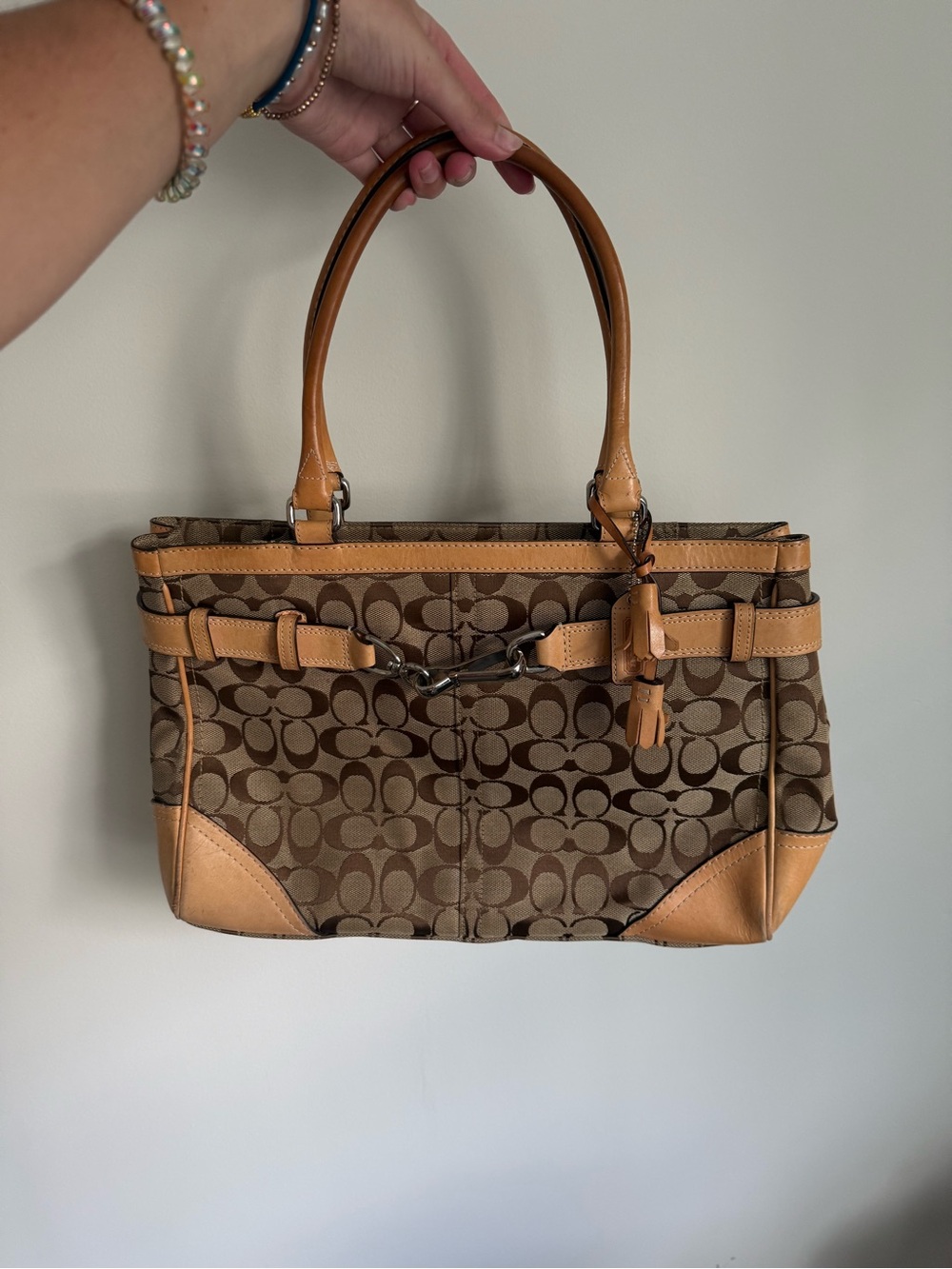 Coach Brown Signature Canvas Tote with Tan Leather Trim